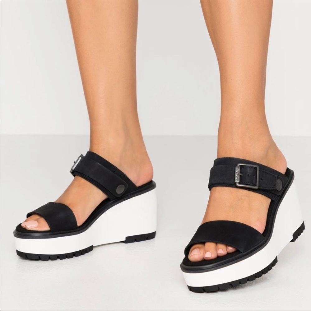 Timberland Black & White Platform Mule Sandals